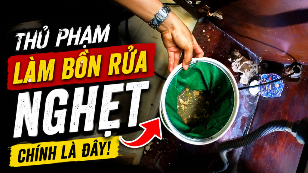 Hình ảnh nguyên nhân gây bồn rửa chén nghẹt do dầu mỡ, thức ăn thừa và cặn bẩn tích tụ trong đường ống, cần xử lý thông tắc tại Vũng Tàu, Bà Rịa, Phú Mỹ, Long Điền, Long Hải, Xuyên Mộc và TP. Hồ Chí Minh.