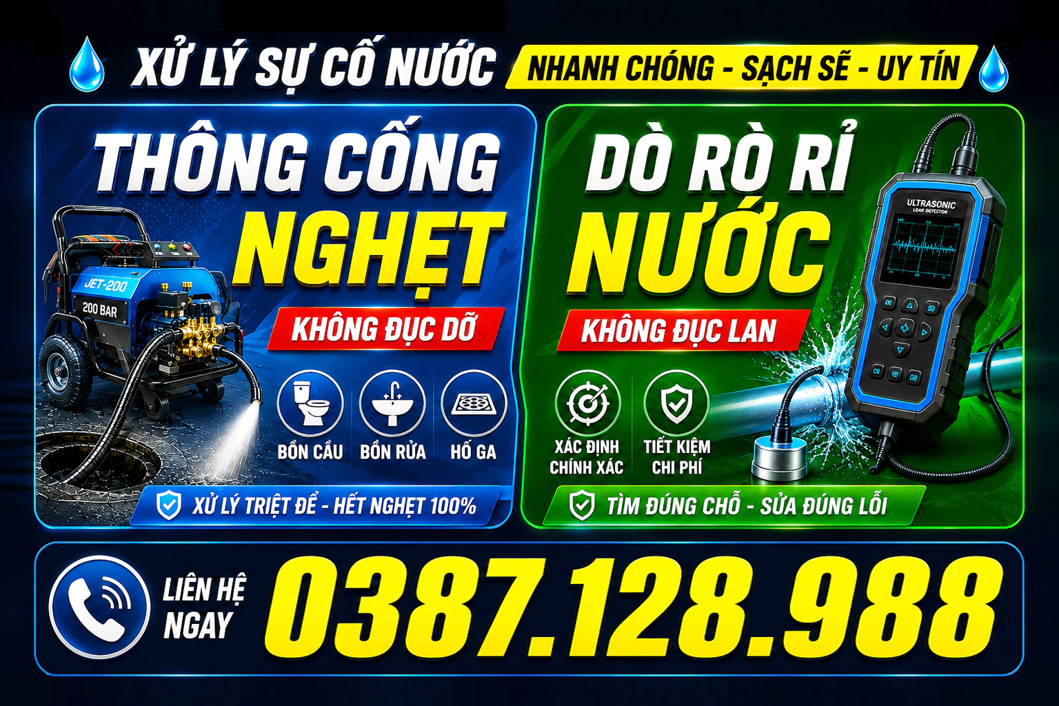 Dịch vụ thông cống nghẹt và dò rò rỉ nước bằng thiết bị siêu âm chuyên nghiệp tại Vũng Tàu, Bà Rịa, Long Điền, Long Hải, Phú Mỹ, Xuyên Mộc và TP Hồ Chí Minh.