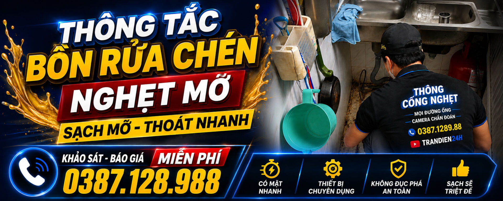 Dịch vụ thông tắc bồn rửa chén nghẹt mỡ bằng máy chuyên dụng, làm sạch dầu mỡ trong đường ống, giúp thoát nước nhanh tại Vũng Tàu, Bà Rịa, Phú Mỹ, Long Điền, Long Hải, Xuyên Mộc và TP. Hồ Chí Minh.