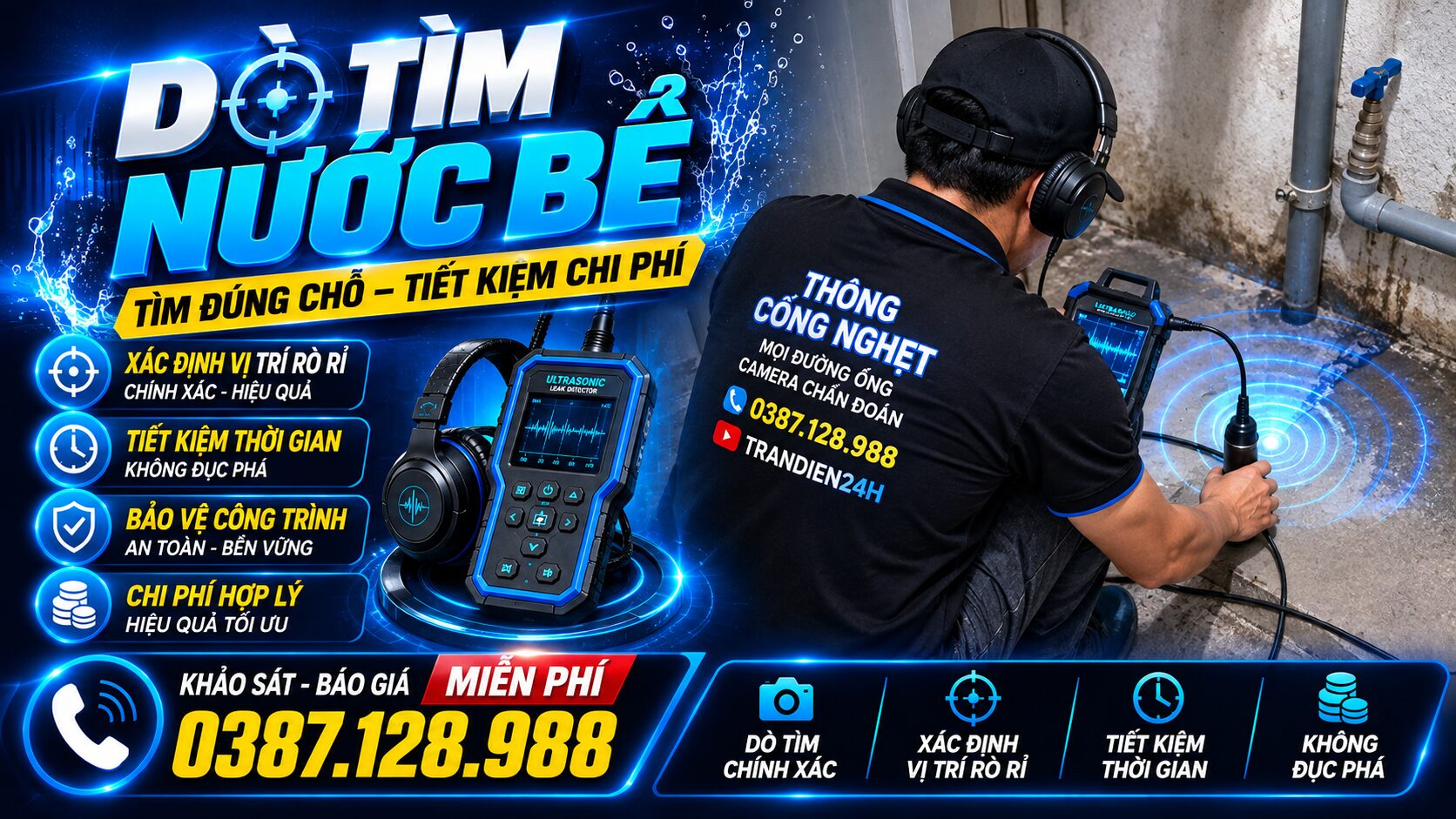 Dò tìm nước bể ngầm bằng thiết bị siêu âm, xác định chính xác vị trí rò rỉ không đục phá