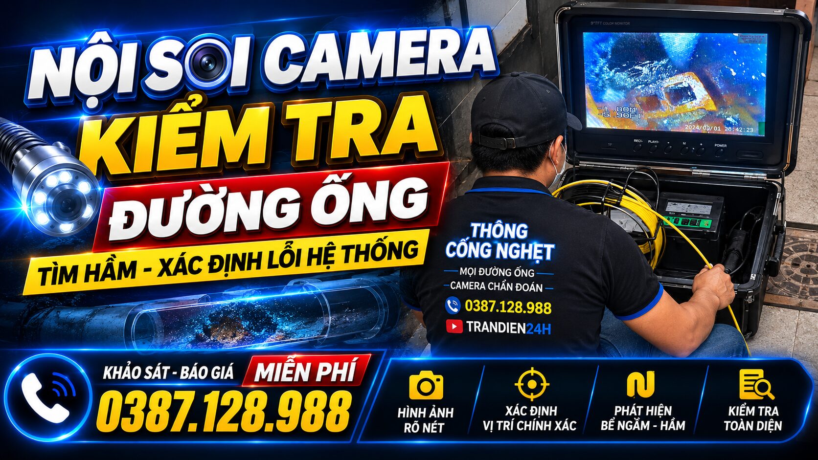 Nội soi camera kiểm tra đường ống, tìm hầm và xác định lỗi hệ thống